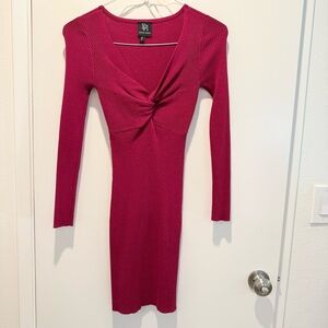 Diana Ferrari Red Twist-Front Ribbed Long-Sleeve Dress